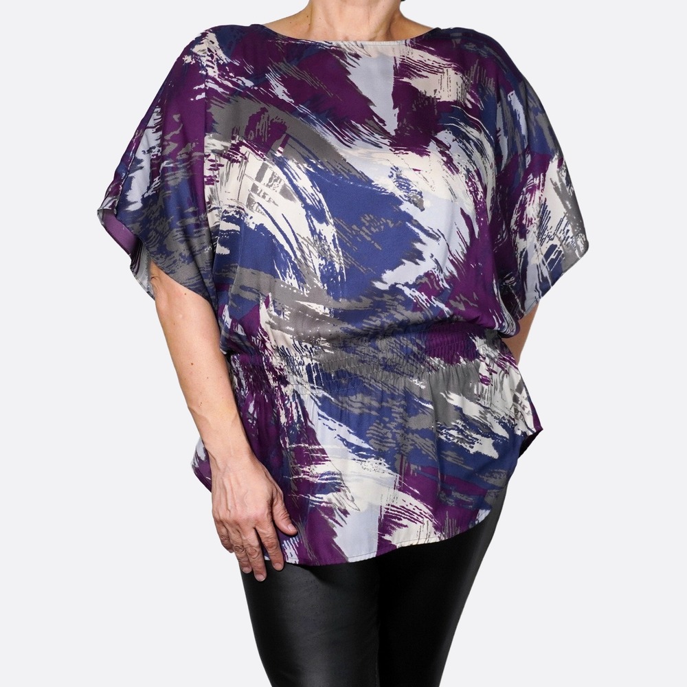 Calvin Klein Abstract Brushstroke Smocked Waist Dolman Blouse 1X